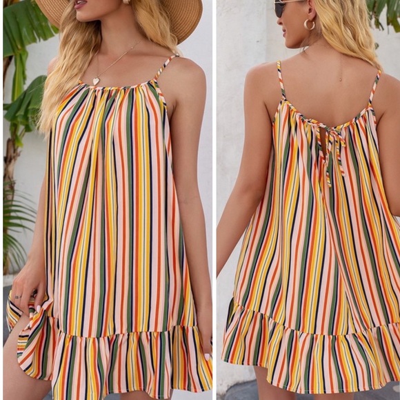 Yellow Multi Striped Haltered Dress - Picture 2 of 4